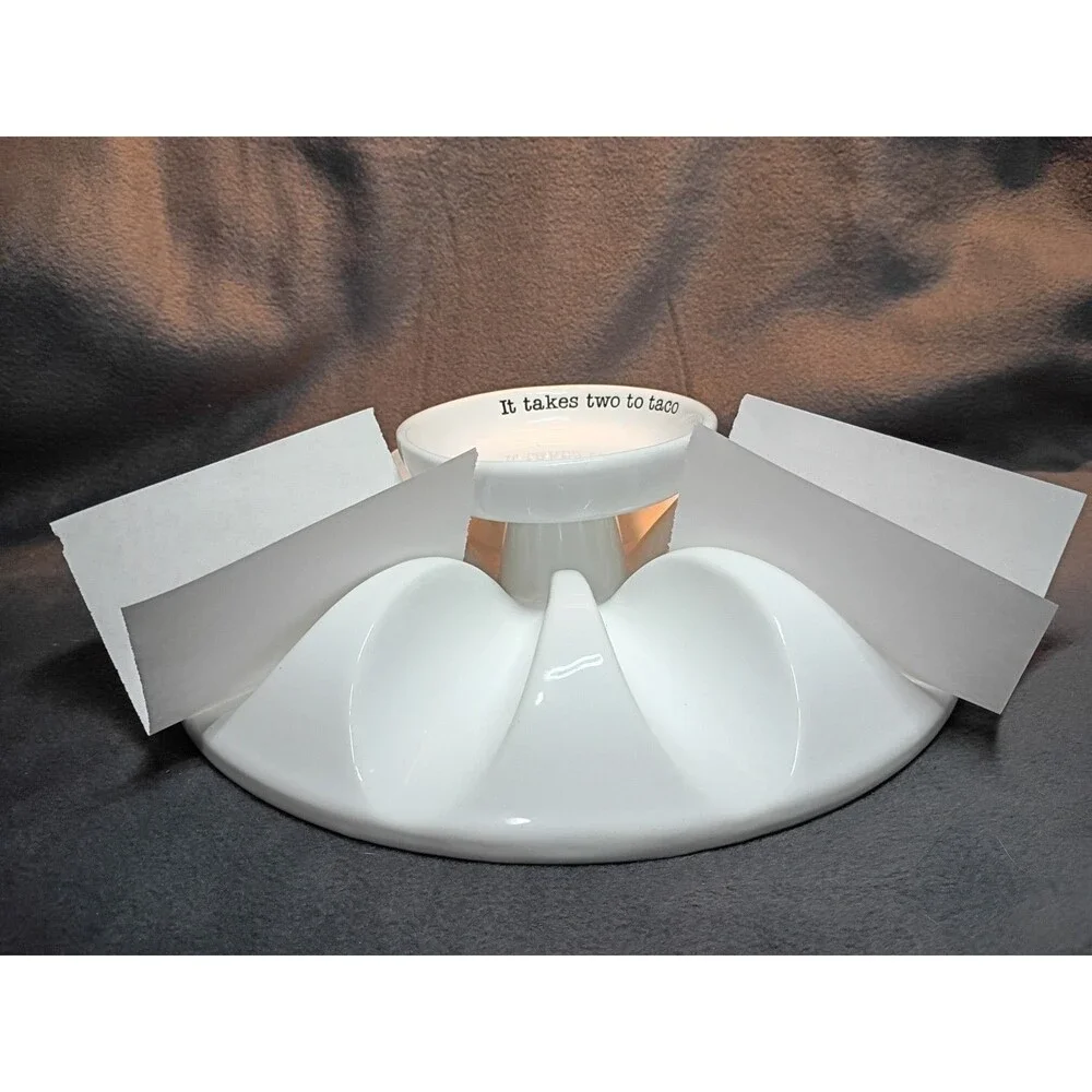 Mud Pie Ceramic Taco Platter w/ Center Dip Bowl 